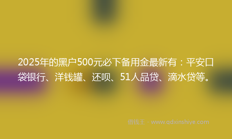 2025年的黑户500元必下备用金最新有：平安口袋银行、洋钱罐、还呗、51人品贷、滴水贷等。