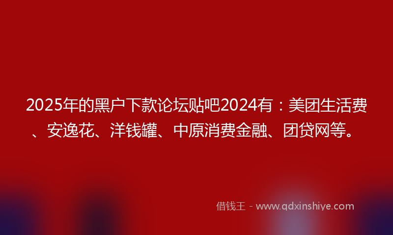 2025年的黑户下款论坛贴吧2024有：美团生活费、安逸花、洋钱罐、中原消费金融、团贷网等。