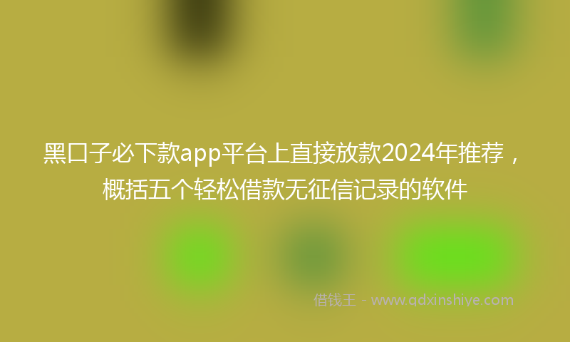 黑口子必下款app平台上直接放款2024年推荐，概括五个轻松借款无征信记录的软件