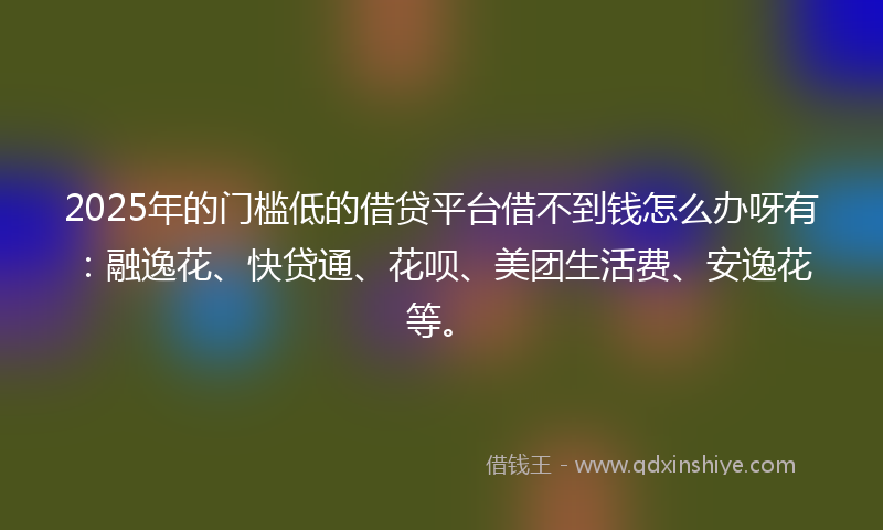 2025年的门槛低的借贷平台借不到钱怎么办呀有：融逸花、快贷通、花呗、美团生活费、安逸花等。