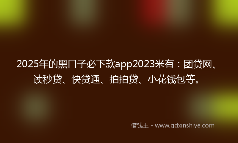 2025年的黑口子必下款app2023米有：团贷网、读秒贷、快贷通、拍拍贷、小花钱包等。