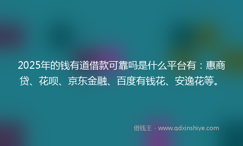2025年的钱有道借款可靠吗是什么平台有：惠商贷、花呗、京东金融、百度有钱花、安逸花等。