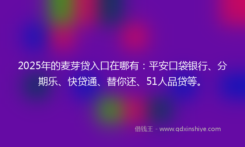 2025年的麦芽贷入口在哪有：平安口袋银行、分期乐、快贷通、替你还、51人品贷等。