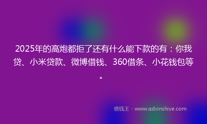 2025年的高炮都拒了还有什么能下款的有：你我贷、小米贷款、微博借钱、360借条、小花钱包等。