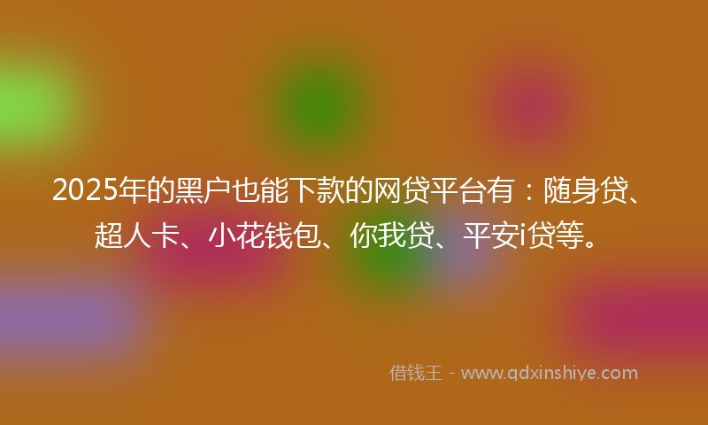 2025年的黑户也能下款的网贷平台有：随身贷、超人卡、小花钱包、你我贷、平安i贷等。