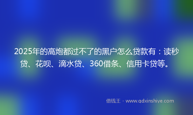 2025年的高炮都过不了的黑户怎么贷款有：读秒贷、花呗、滴水贷、360借条、信用卡贷等。