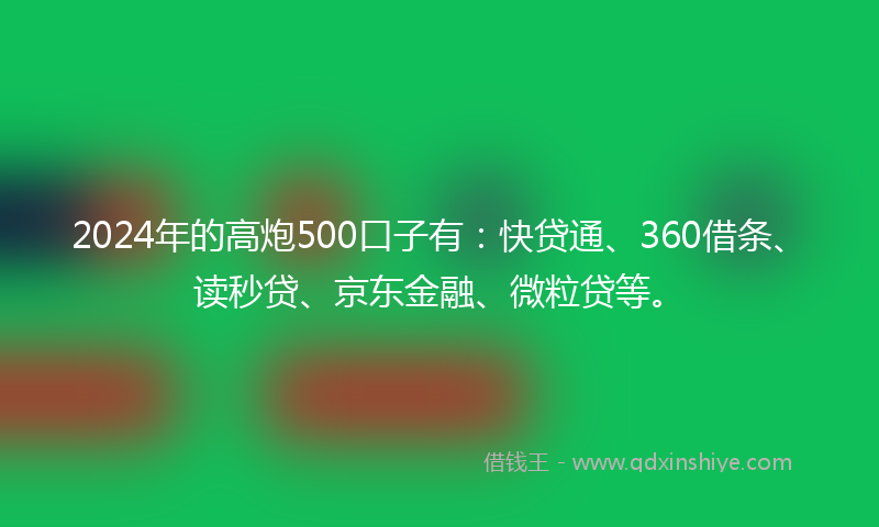 2024年的高炮500口子有：快贷通、360借条、读秒贷、京东金融、微粒贷等。