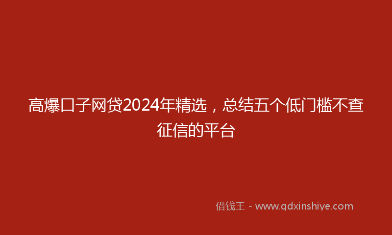 高爆口子网贷2024年精选，总结五个低门槛不查征信的平台