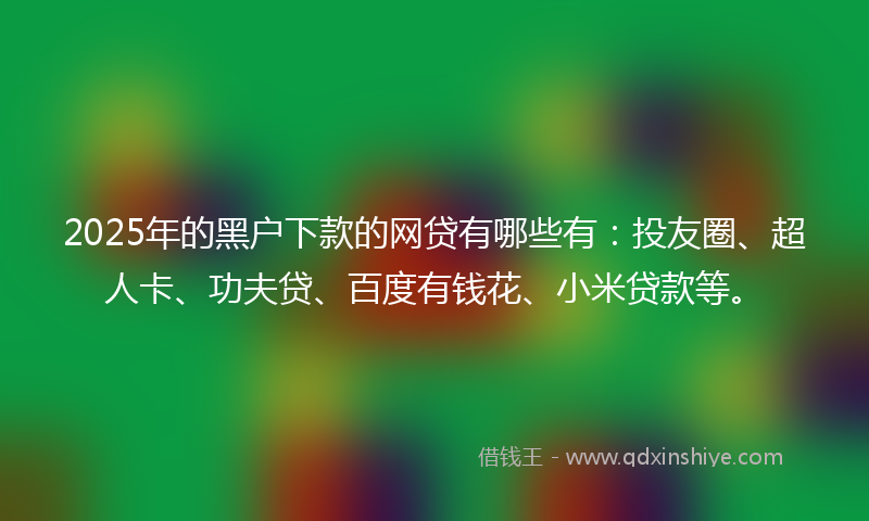 2025年的黑户下款的网贷有哪些有：投友圈、超人卡、功夫贷、百度有钱花、小米贷款等。