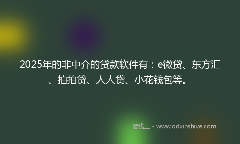 2025年的非中介的贷款软件有：e微贷、东方汇、拍拍贷、人人贷、小花钱包等。