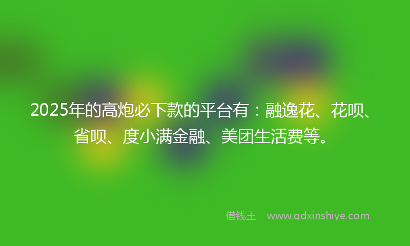 2025年的高炮必下款的平台有：融逸花、花呗、省呗、度小满金融、美团生活费等。