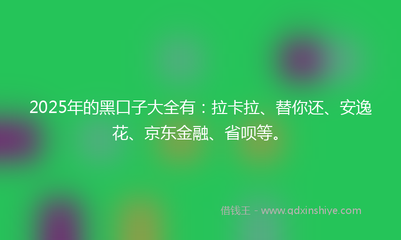 2025年的黑口子大全有：拉卡拉、替你还、安逸花、京东金融、省呗等。