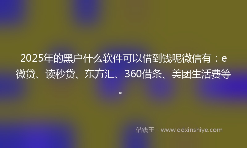 2025年的黑户什么软件可以借到钱呢微信有：e微贷、读秒贷、东方汇、360借条、美团生活费等。