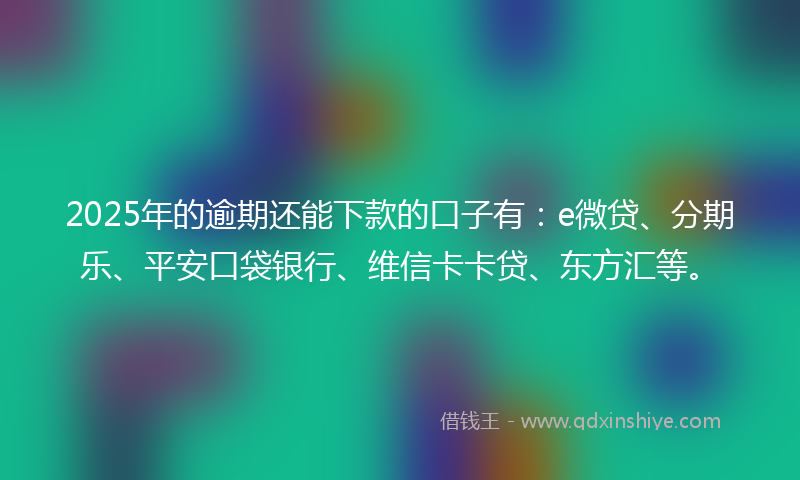 2025年的逾期还能下款的口子有：e微贷、分期乐、平安口袋银行、维信卡卡贷、东方汇等。