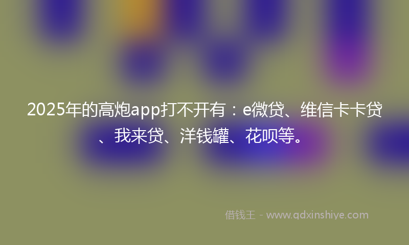 2025年的高炮app打不开有：e微贷、维信卡卡贷、我来贷、洋钱罐、花呗等。