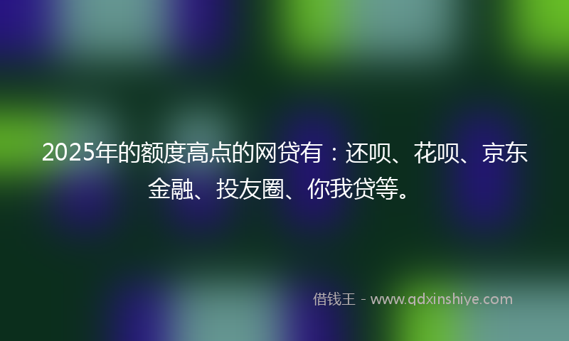 2025年的额度高点的网贷有：还呗、花呗、京东金融、投友圈、你我贷等。