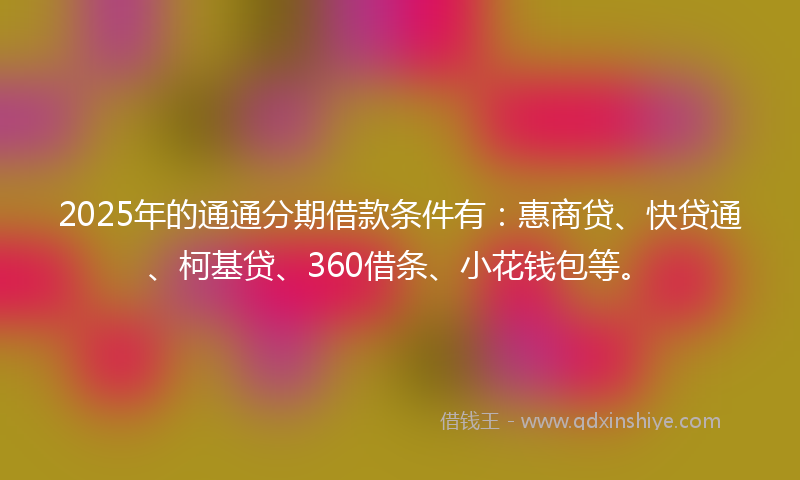 2025年的通通分期借款条件有：惠商贷、快贷通、柯基贷、360借条、小花钱包等。