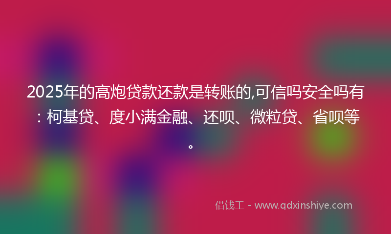 2025年的高炮贷款还款是转账的,可信吗安全吗有：柯基贷、度小满金融、还呗、微粒贷、省呗等。