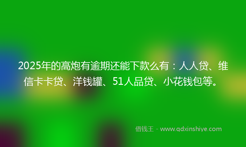 2025年的高炮有逾期还能下款么有：人人贷、维信卡卡贷、洋钱罐、51人品贷、小花钱包等。