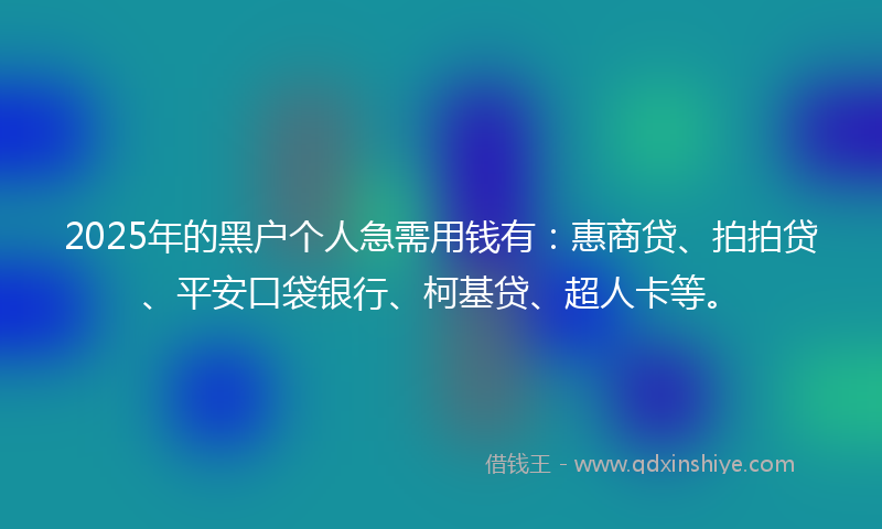 2025年的黑户个人急需用钱有：惠商贷、拍拍贷、平安口袋银行、柯基贷、超人卡等。