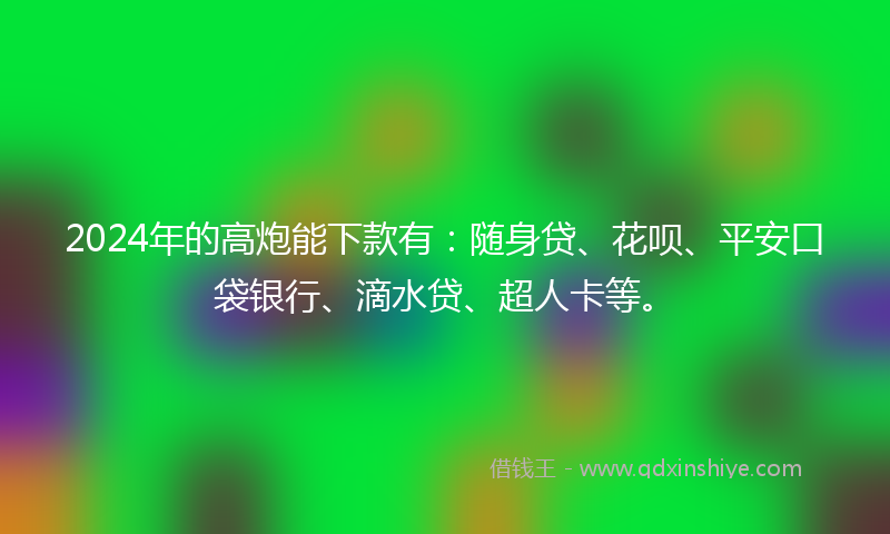 2024年的高炮能下款有：随身贷、花呗、平安口袋银行、滴水贷、超人卡等。