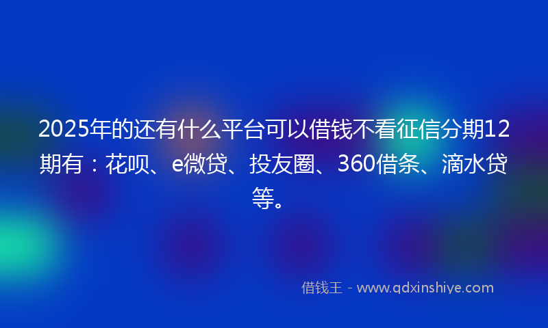 2025年的还有什么平台可以借钱不看征信分期12期有：花呗、e微贷、投友圈、360借条、滴水贷等。