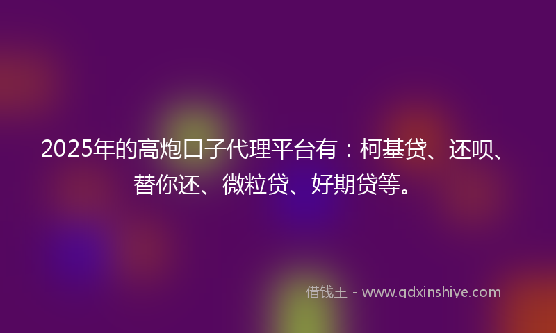 2025年的高炮口子代理平台有：柯基贷、还呗、替你还、微粒贷、好期贷等。