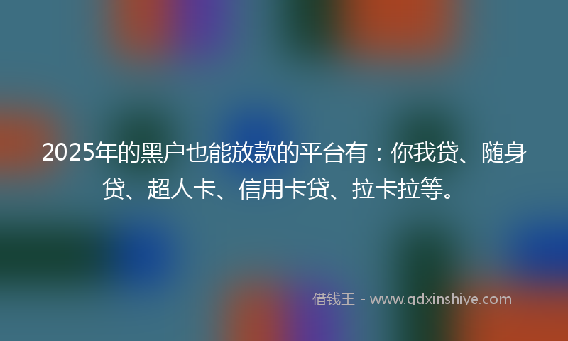 2025年的黑户也能放款的平台有：你我贷、随身贷、超人卡、信用卡贷、拉卡拉等。