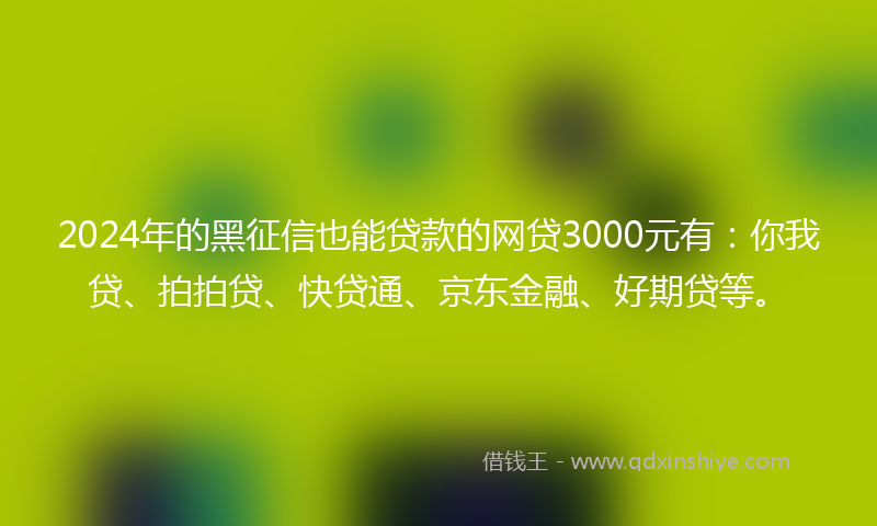 2024年的黑征信也能贷款的网贷3000元有：你我贷、拍拍贷、快贷通、京东金融、好期贷等。