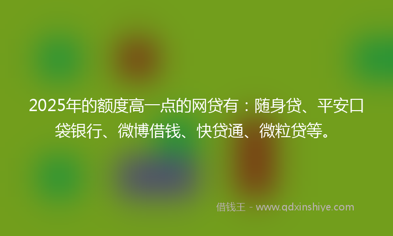 2025年的额度高一点的网贷有：随身贷、平安口袋银行、微博借钱、快贷通、微粒贷等。