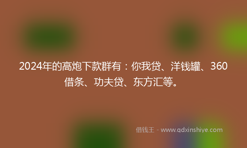 2024年的高炮下款群有：你我贷、洋钱罐、360借条、功夫贷、东方汇等。
