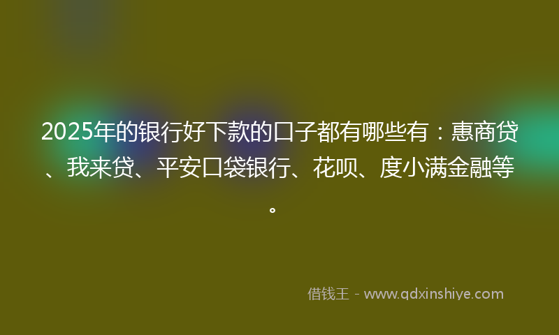 2025年的银行好下款的口子都有哪些有：惠商贷、我来贷、平安口袋银行、花呗、度小满金融等。
