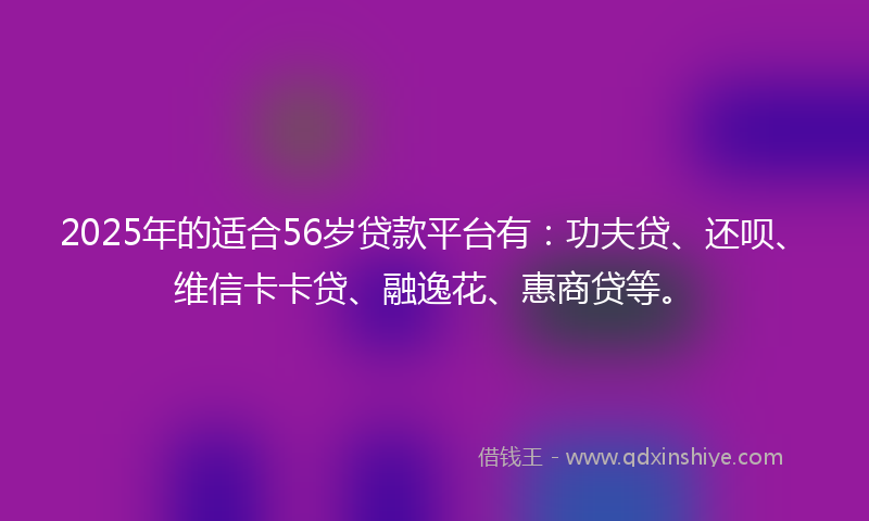 2025年的适合56岁贷款平台有：功夫贷、还呗、维信卡卡贷、融逸花、惠商贷等。