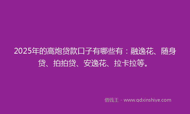 2025年的高炮贷款口子有哪些有：融逸花、随身贷、拍拍贷、安逸花、拉卡拉等。