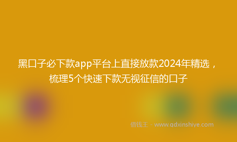 黑口子必下款app平台上直接放款2024年精选，梳理5个快速下款无视征信的口子