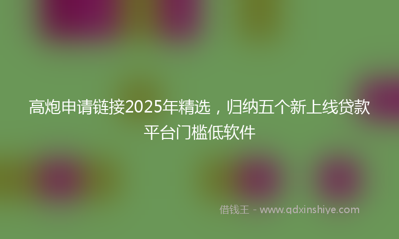 高炮申请链接2025年精选，归纳五个新上线贷款平台门槛低软件