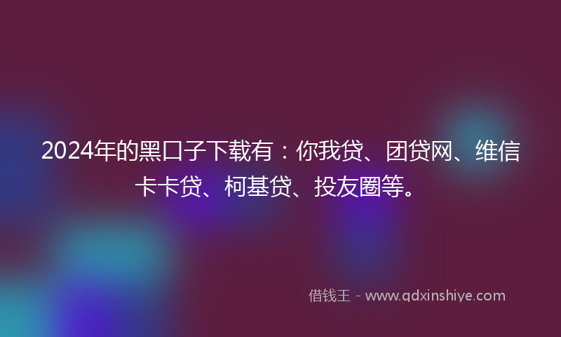2024年的黑口子下载有：你我贷、团贷网、维信卡卡贷、柯基贷、投友圈等。