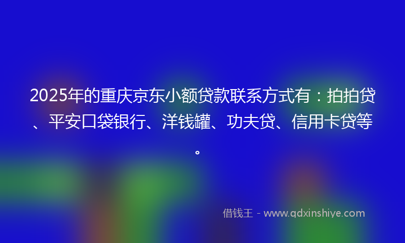 2025年的重庆京东小额贷款联系方式有：拍拍贷、平安口袋银行、洋钱罐、功夫贷、信用卡贷等。