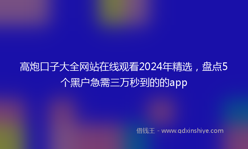 高炮口子大全网站在线观看2024年精选，盘点5个黑户急需三万秒到的的app