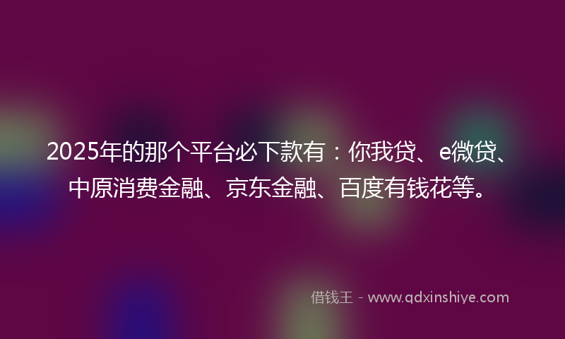 2025年的那个平台必下款有：你我贷、e微贷、中原消费金融、京东金融、百度有钱花等。