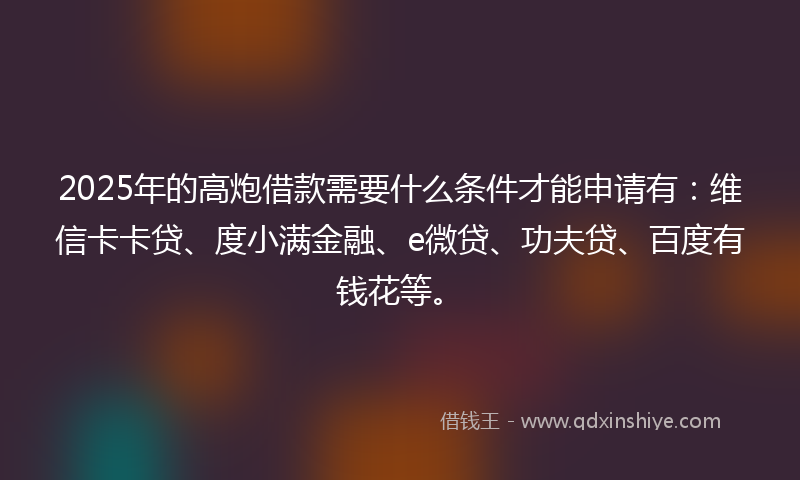 2025年的高炮借款需要什么条件才能申请有：维信卡卡贷、度小满金融、e微贷、功夫贷、百度有钱花等。