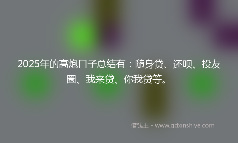 2025年的高炮口子总结有：随身贷、还呗、投友圈、我来贷、你我贷等。