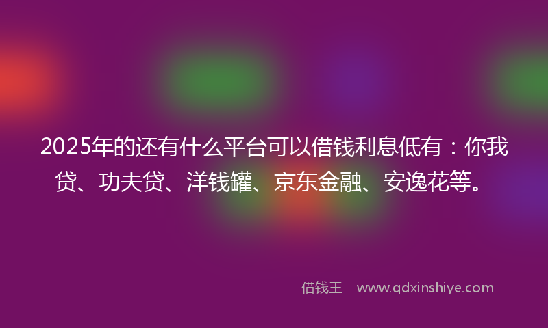 2025年的还有什么平台可以借钱利息低有：你我贷、功夫贷、洋钱罐、京东金融、安逸花等。