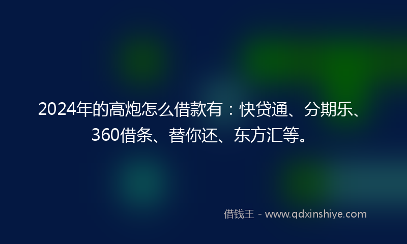 2024年的高炮怎么借款有：快贷通、分期乐、360借条、替你还、东方汇等。