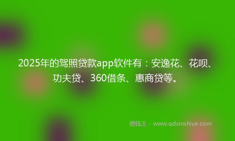 2025年的驾照贷款app软件有：安逸花、花呗、功夫贷、360借条、惠商贷等。