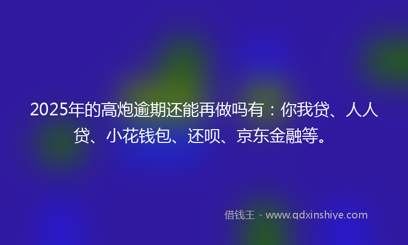 2025年的高炮逾期还能再做吗有：你我贷、人人贷、小花钱包、还呗、京东金融等。