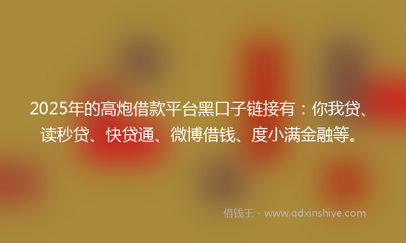 2025年的高炮借款平台黑口子链接有：你我贷、读秒贷、快贷通、微博借钱、度小满金融等。