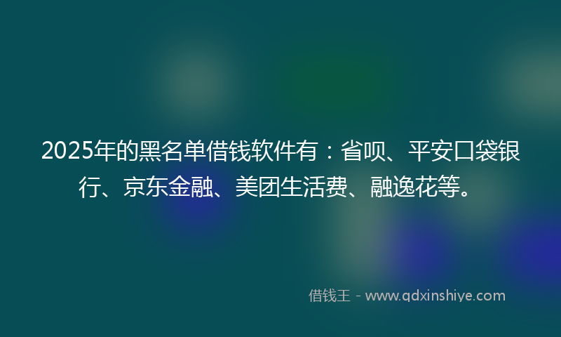 2025年的黑名单借钱软件有：省呗、平安口袋银行、京东金融、美团生活费、融逸花等。