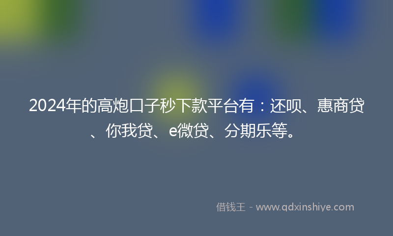 2024年的高炮口子秒下款平台有：还呗、惠商贷、你我贷、e微贷、分期乐等。
