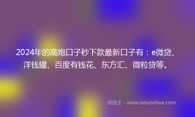 2024年的高炮口子秒下款最新口子有：e微贷、洋钱罐、百度有钱花、东方汇、微粒贷等。